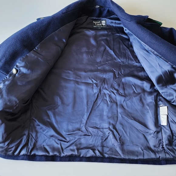 Vtg Wool Jacket Womens 9 10 Pea Coat Navy Kelly Green‎ Double Breasted 80s Y2K - Picture 10 of 16